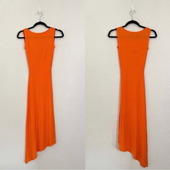 KHY Sheer Boatneck Asymmetrical Modal Jersey Midi Dress in Orange Size XXS NEW - Picture 3 of 8